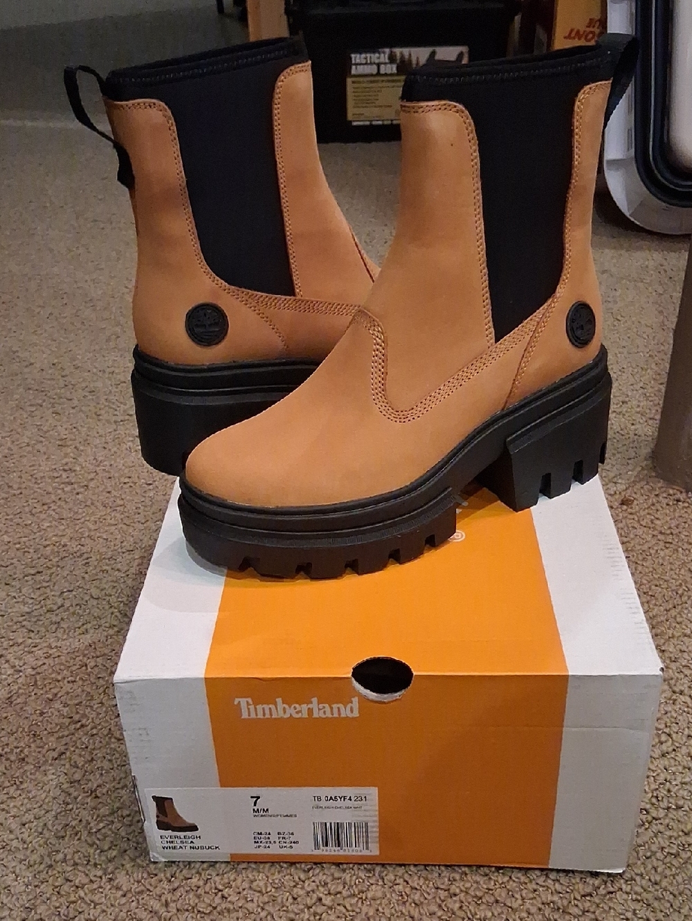 Timberland Wheat Chelsea Lug Ankle Boots with Black Elastic